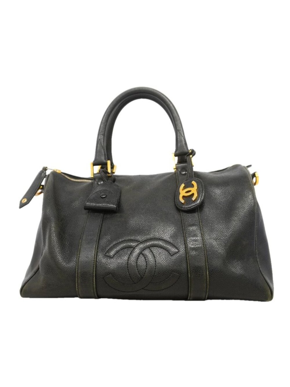 Chanel Boston Bag Caviar Leather Black Gold